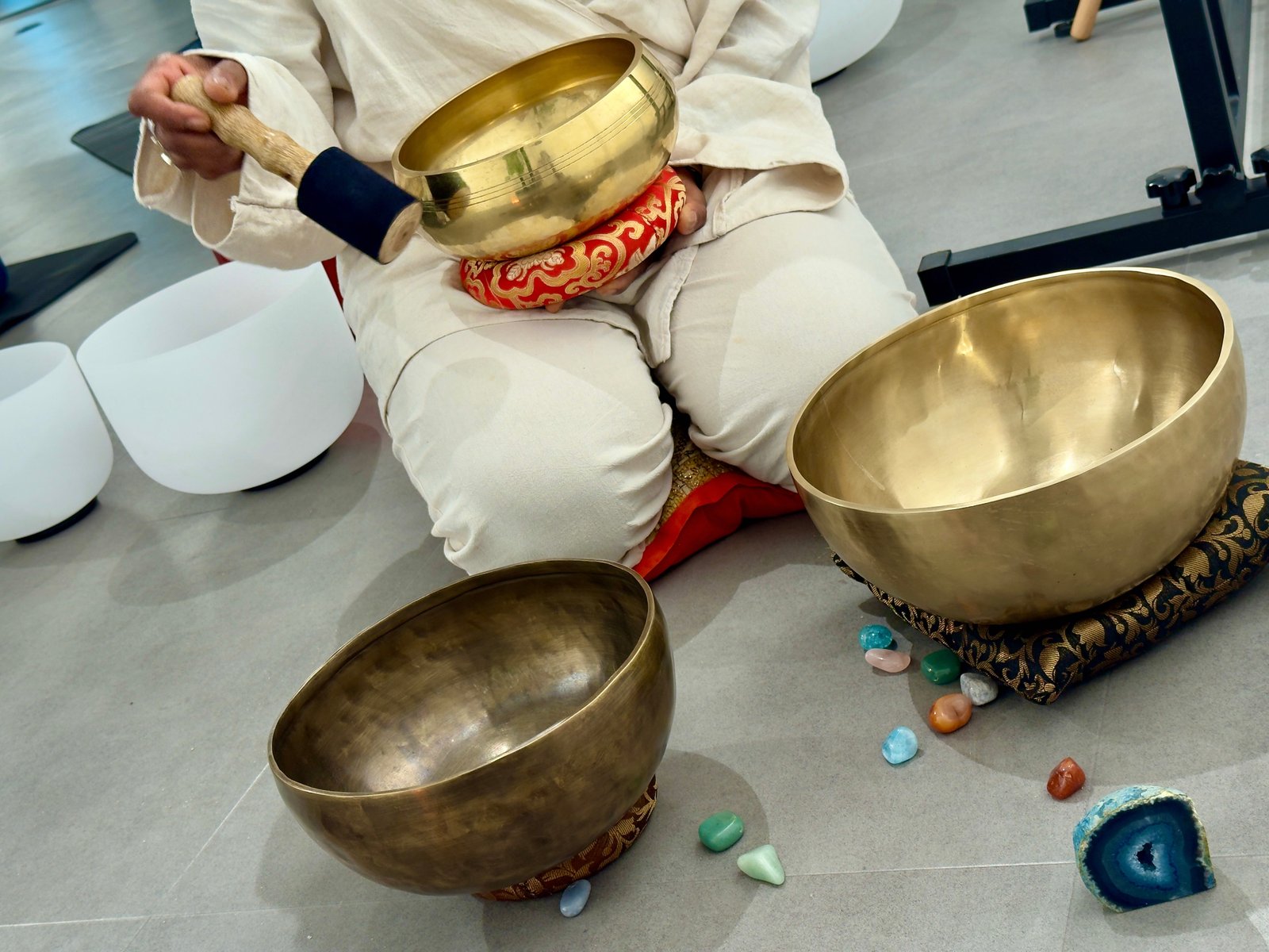 Tibetan singing bowls used in a Sanctue sound-healing practice